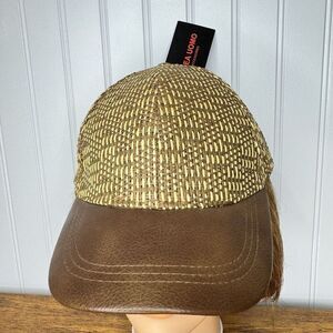 Vintage Linea Uomo Brown Straw PU Leather Casual Baseball Cap Adjustable OS NWT